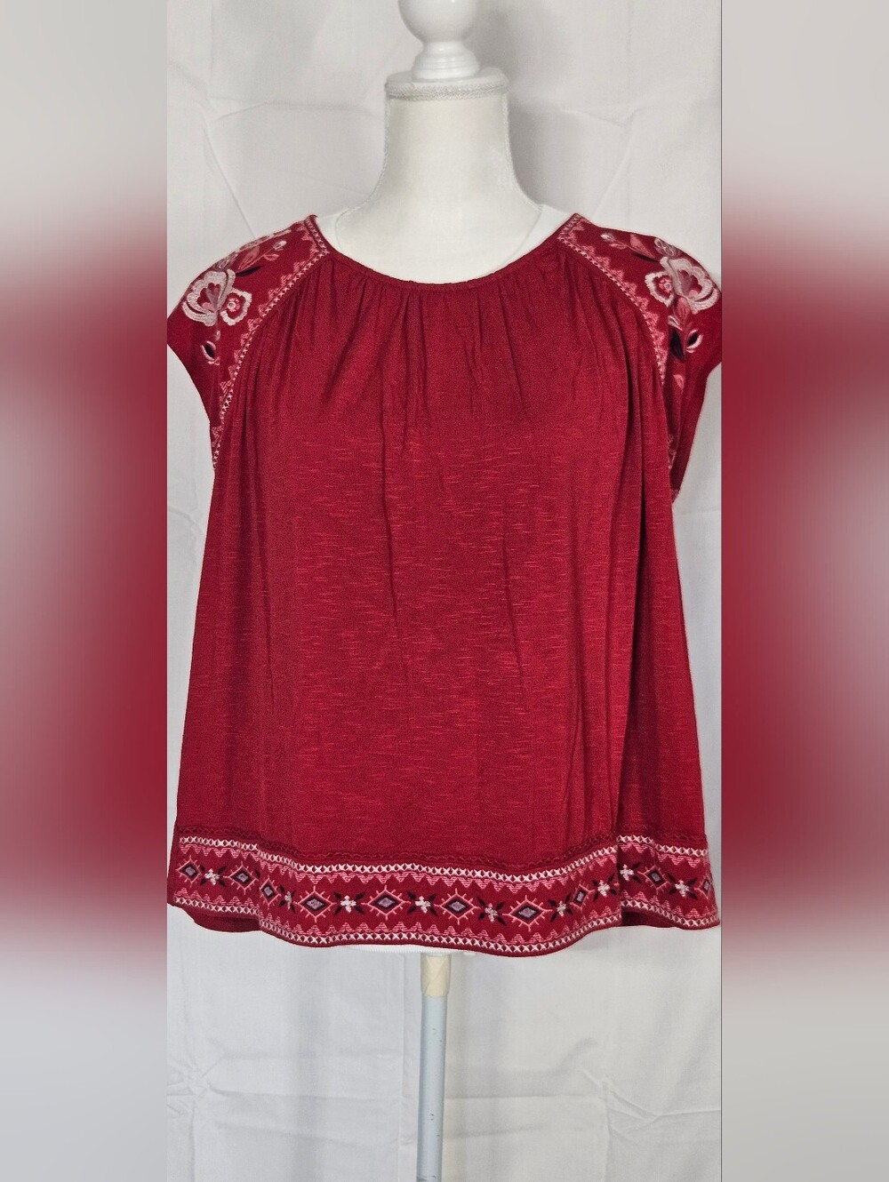 Nurture by Westbound Embroidered Ruby Red Tunic
